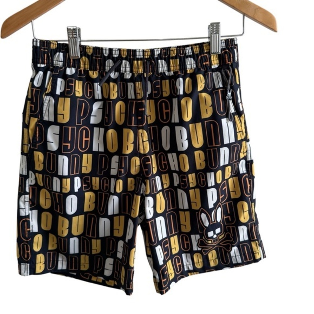 Psycho Bunny Boys Logo Print Mesh Shorts Black Gold White Junior